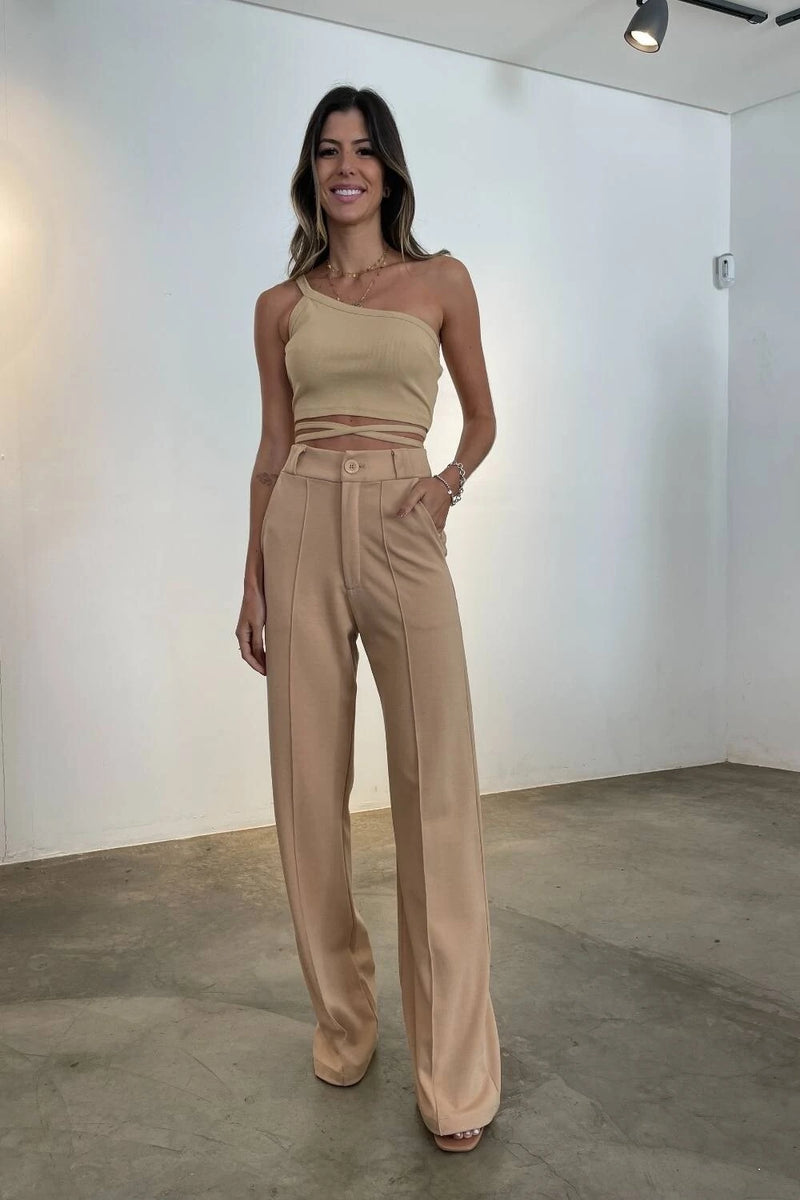 Tailored wide leg comfy pants Beige – Seadelle